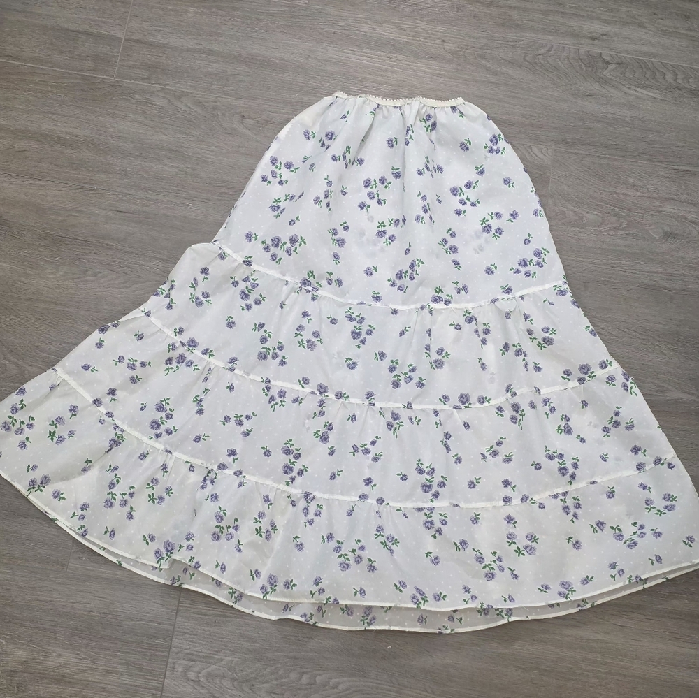 Vintage 1960's-70's Nylon Skirt-Dress Slip With Purple Flowers Womans Sz M-L